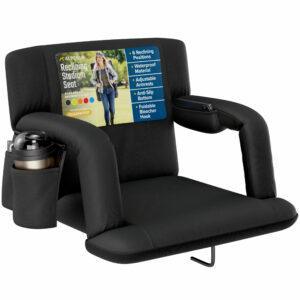 Reclining Stadium Seat with Armrests and Side Pockets