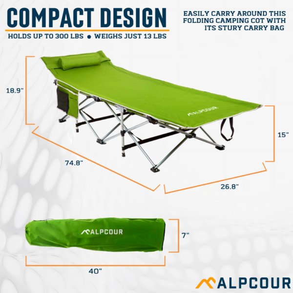 Folding Camping Cot – Large – Alpcour