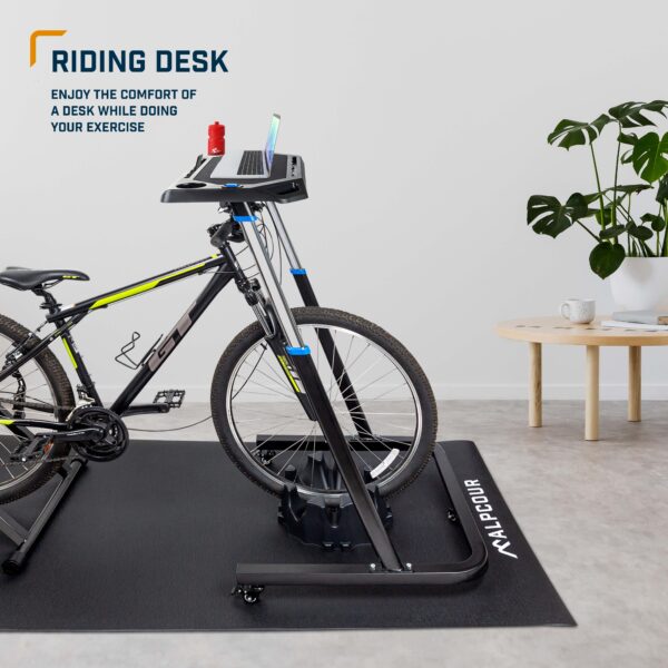 Portable Multi-Tasking Workstation Table for Cycling and Exercise Adjustable Height with Non-Slip Surface and Gadget Slots Alpcour Bike Trainer Fitness Desk Lockable Wheels 