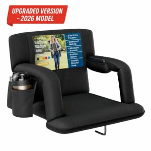 2026 Upgraded Model - Reclining Stadium Seat with Armrests and Side Pockets